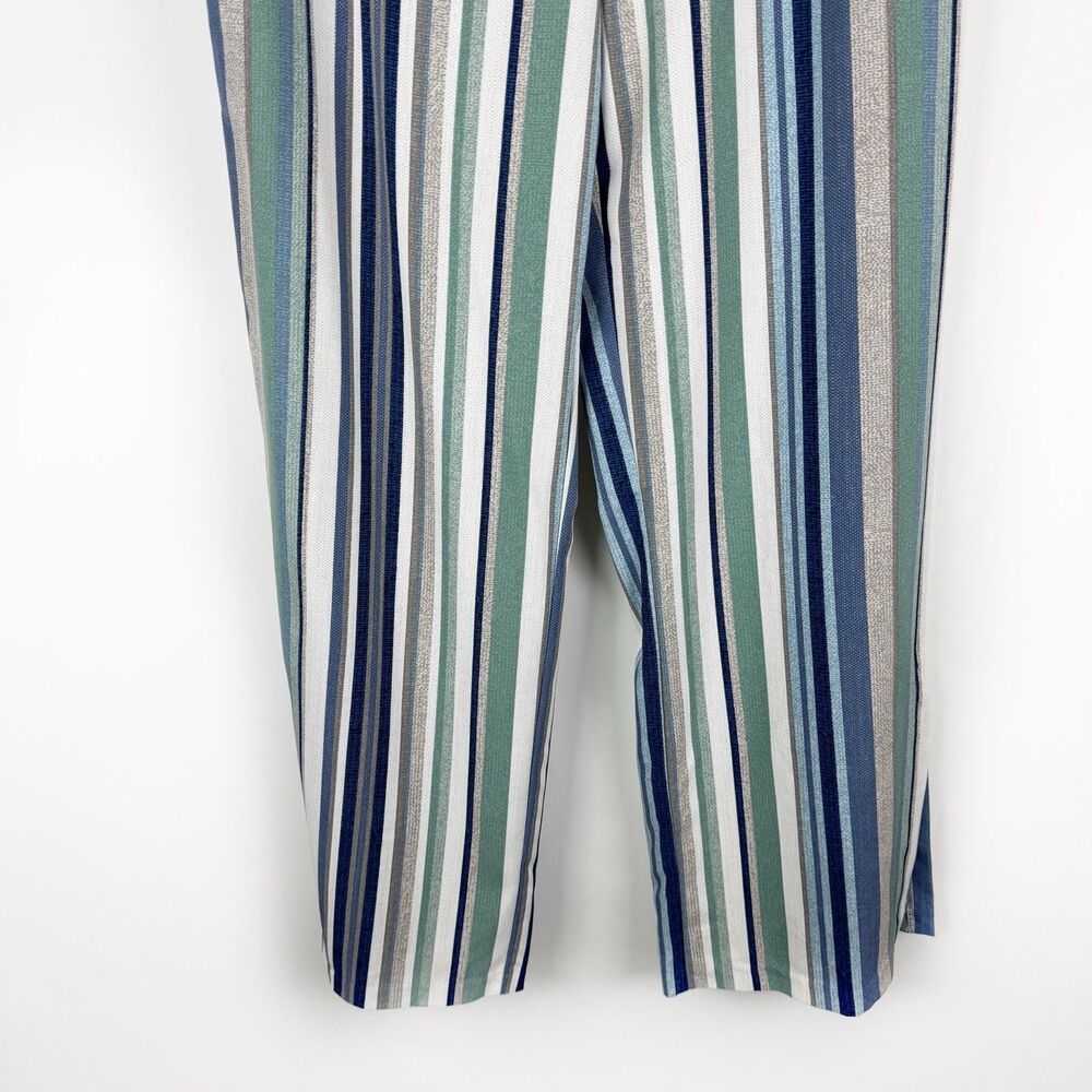 C Est 1946 Women's Blue White Gray Striped Stretch Pull On Wide Leg Pants Large - Picture 4 of 16
